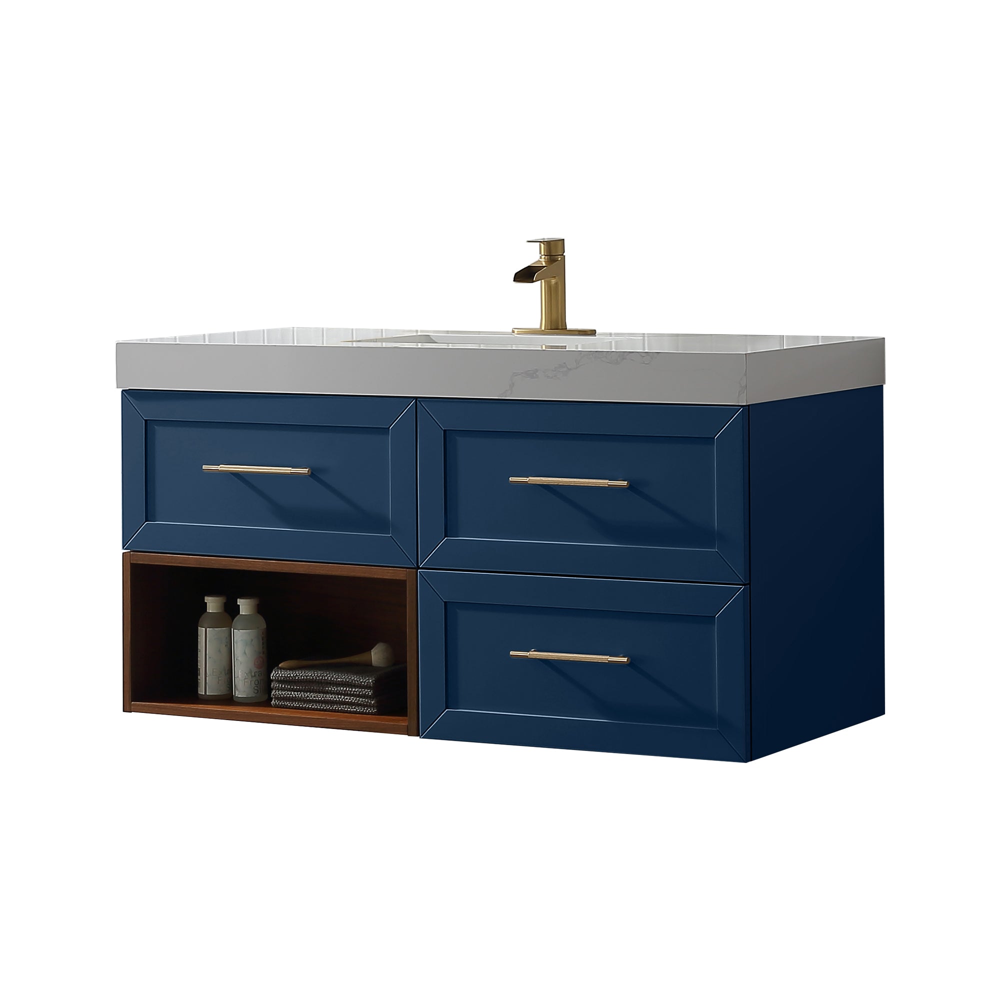 Wall Mounted Single Bathroom Vanity with Quartz Top RX-V07