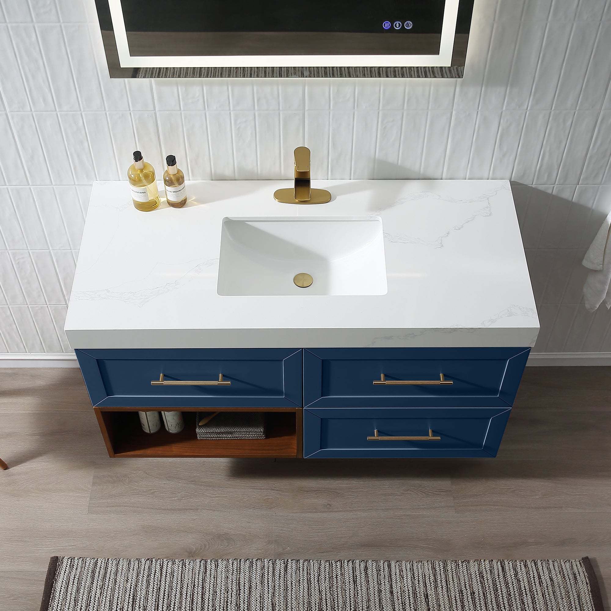 Wall Mounted Single Bathroom Vanity with Quartz Top RX-V07