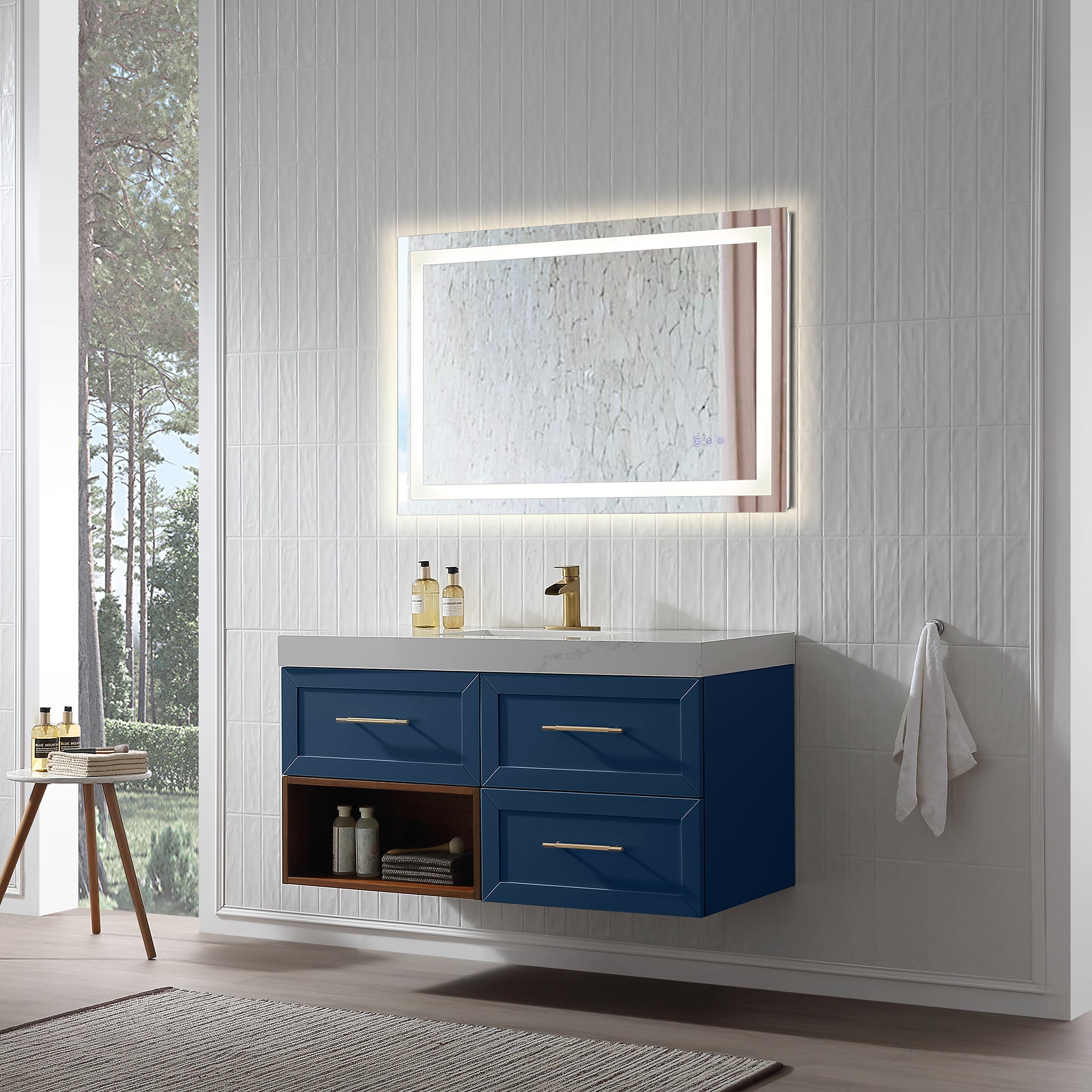 Wall Mounted Single Bathroom Vanity with Quartz Top RX-V07