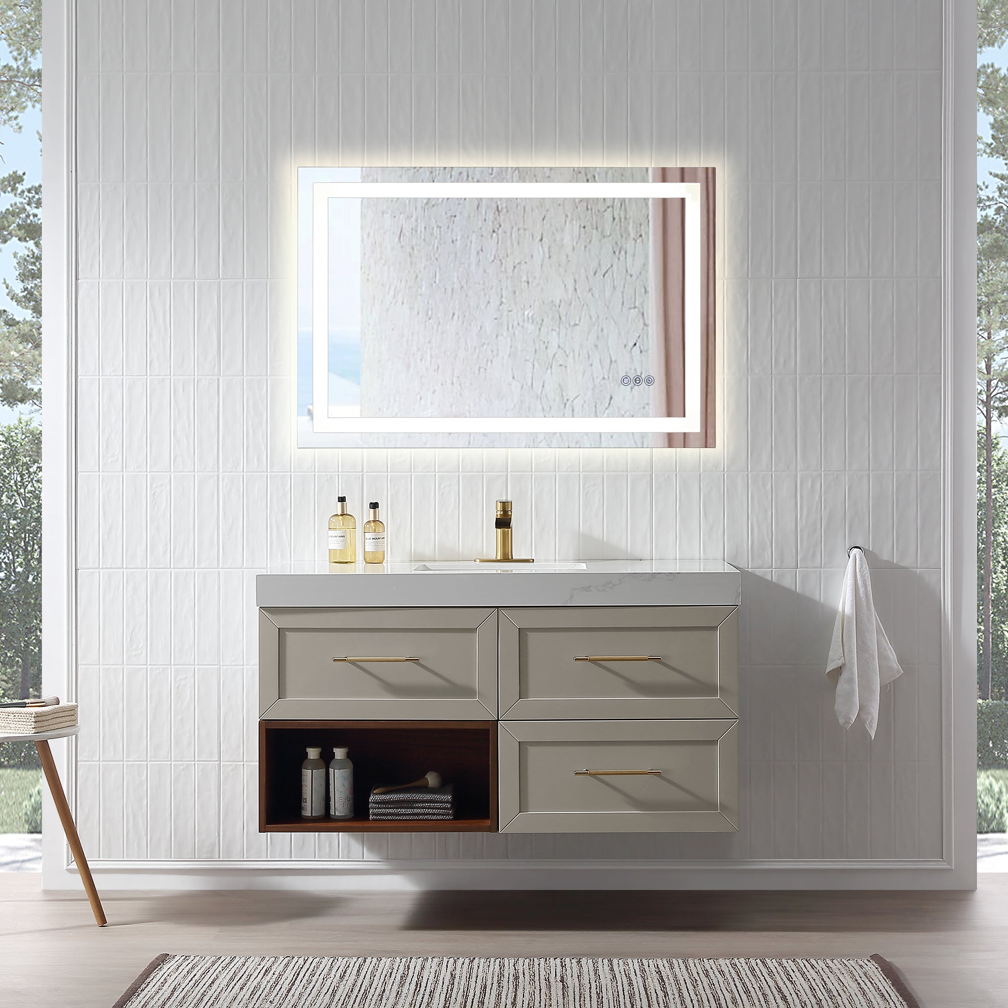 Wall Mounted Single Bathroom Vanity with Quartz Top RX-V07