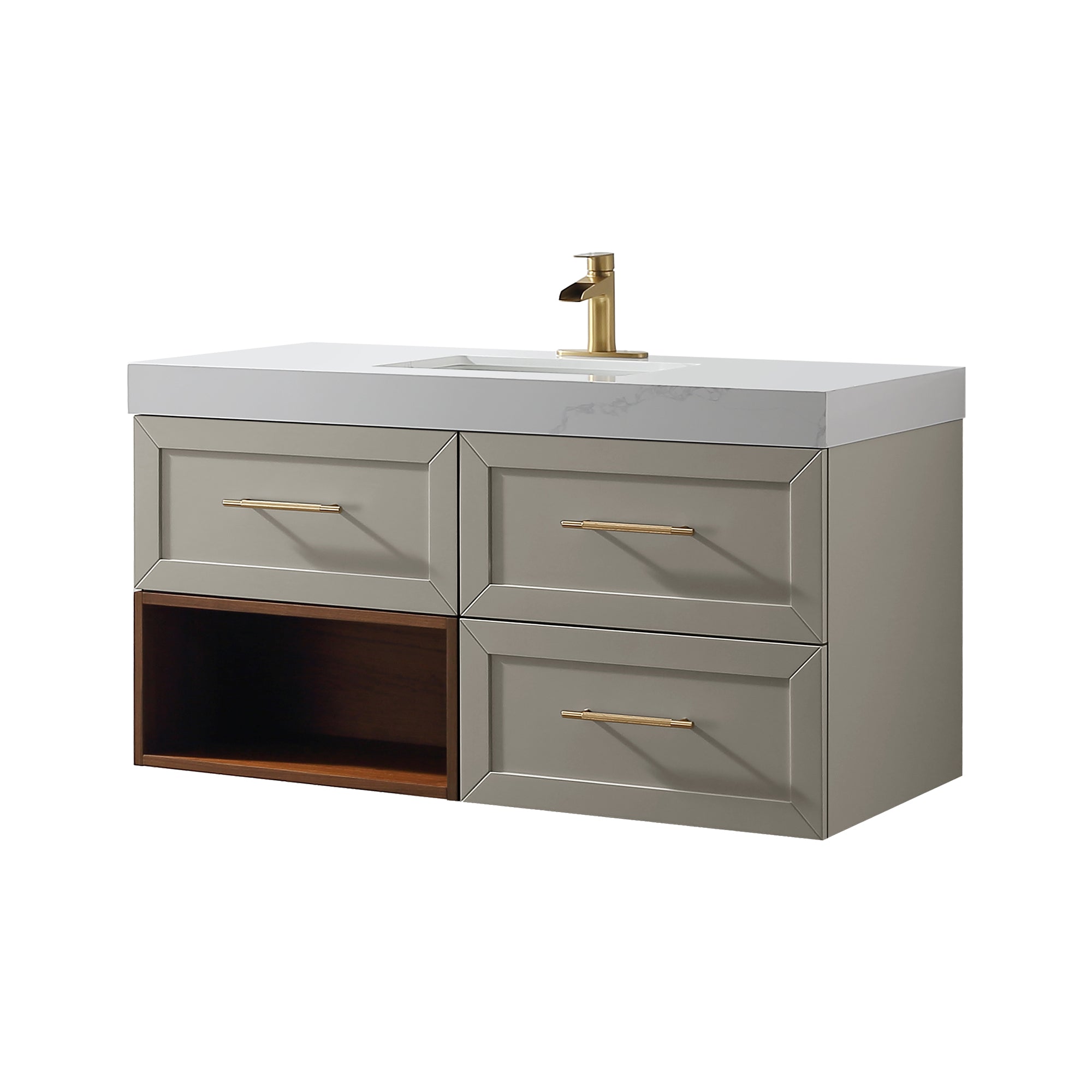 Wall Mounted Single Bathroom Vanity with Quartz Top RX-V07