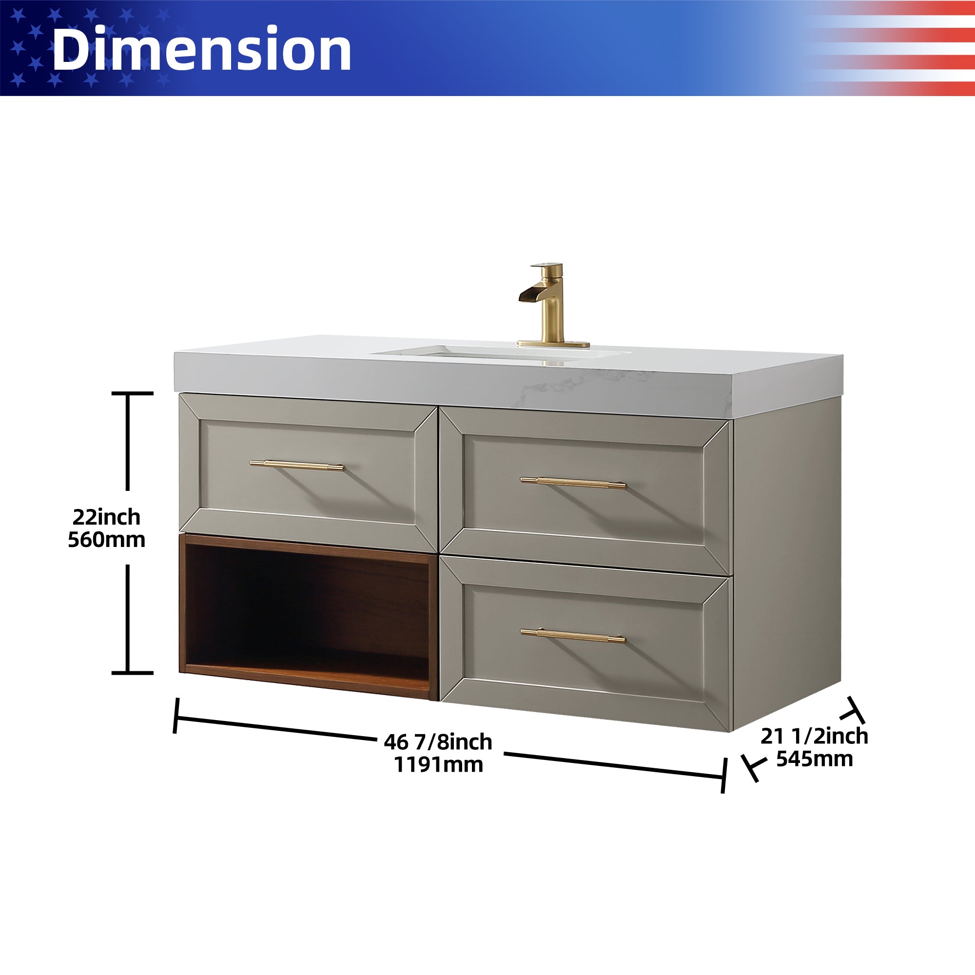 Wall Mounted Single Bathroom Vanity with Quartz Top RX-V07