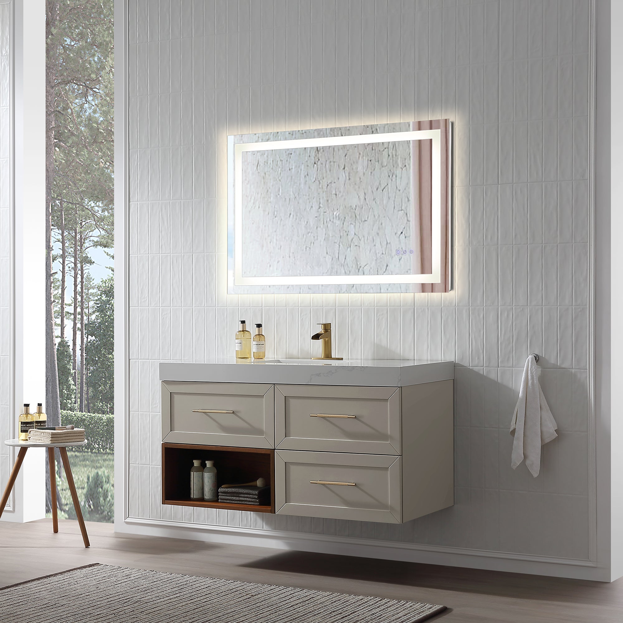 Wall Mounted Single Bathroom Vanity with Quartz Top RX-V07