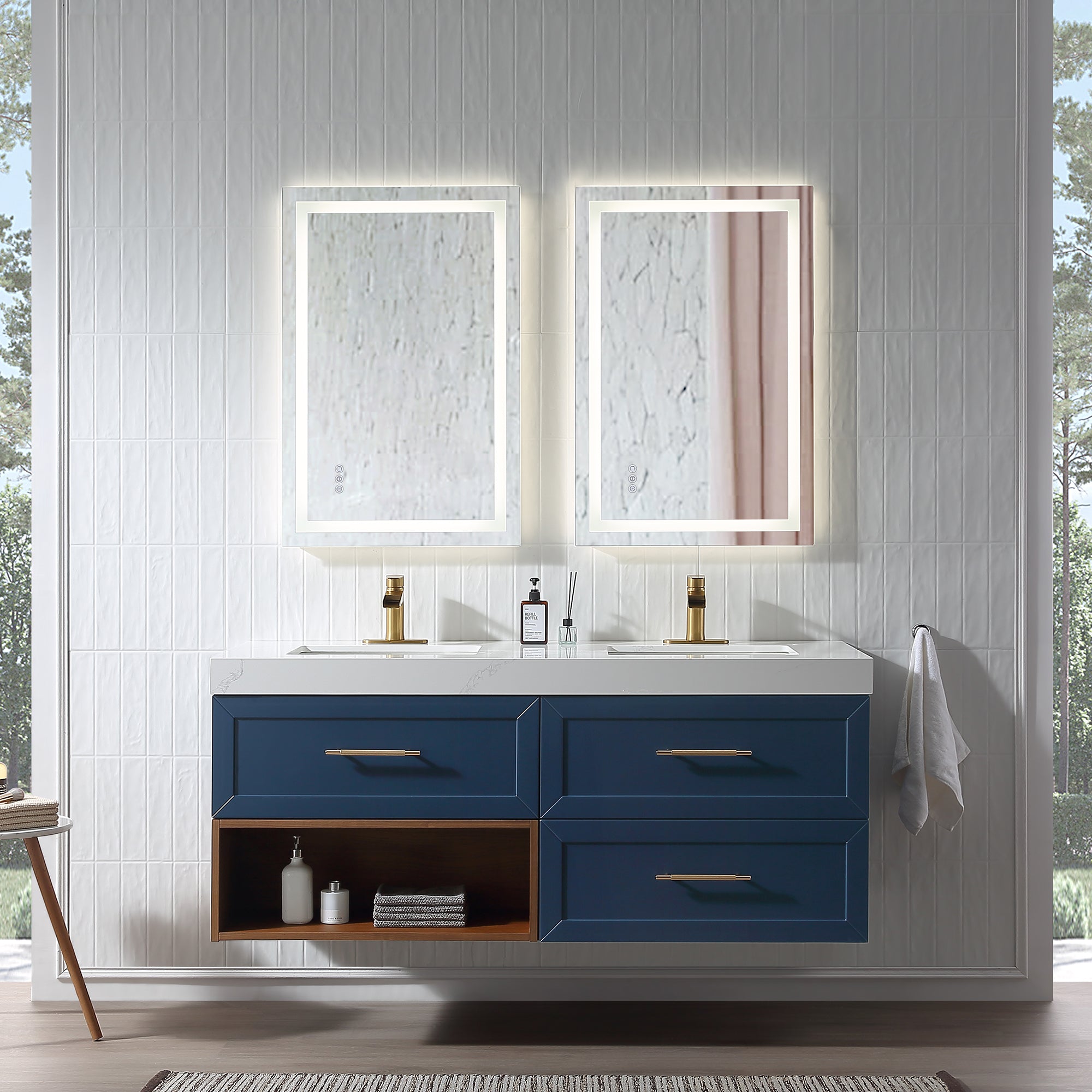 Wall Mounted Single Bathroom Vanity with Quartz Top RX-V07