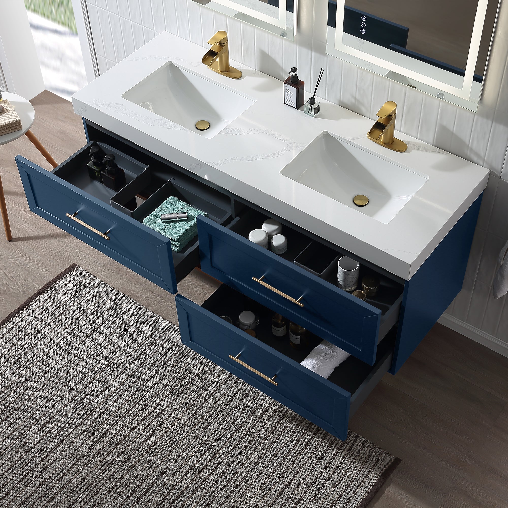 Wall Mounted Single Bathroom Vanity with Quartz Top RX-V07