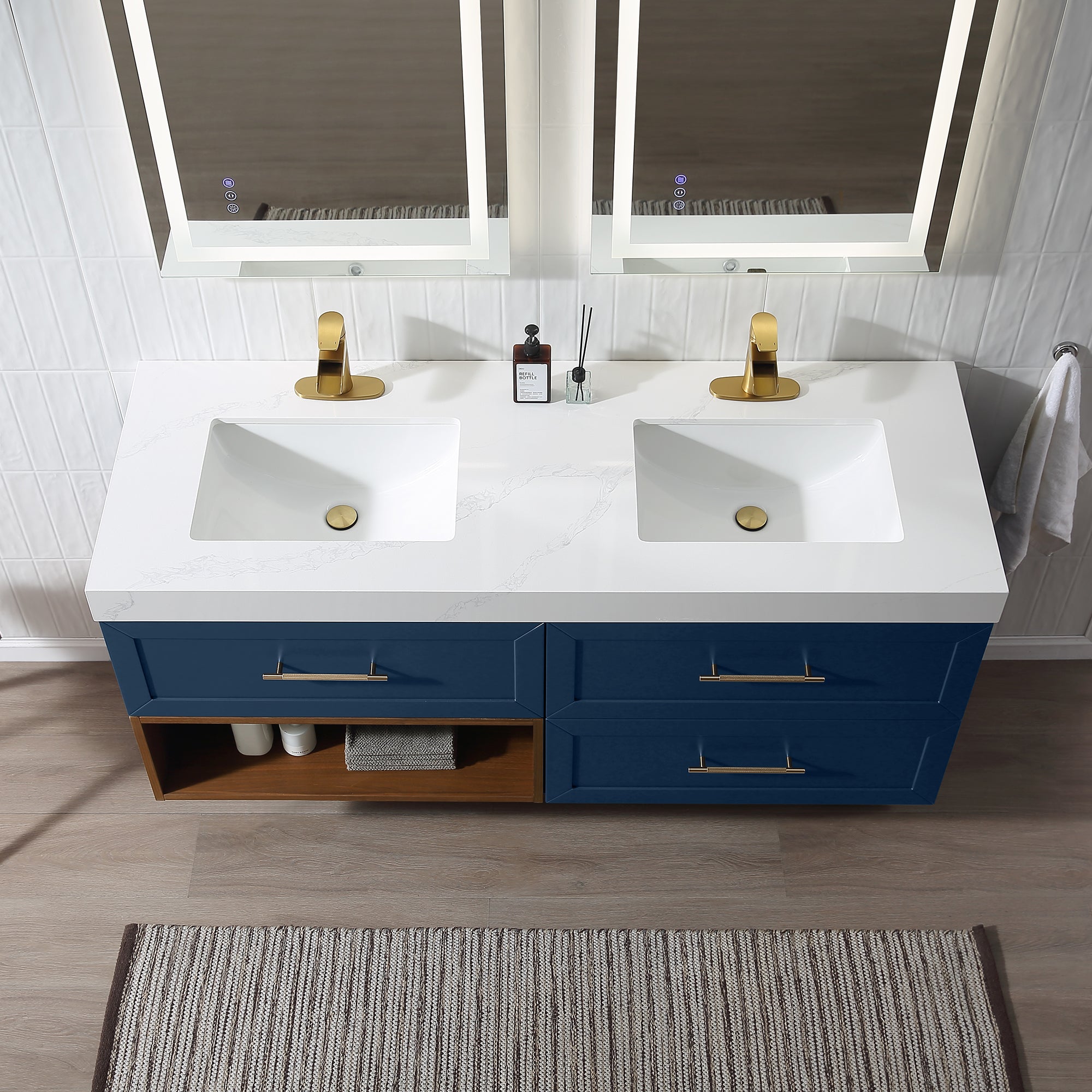 Wall Mounted Single Bathroom Vanity with Quartz Top RX-V07