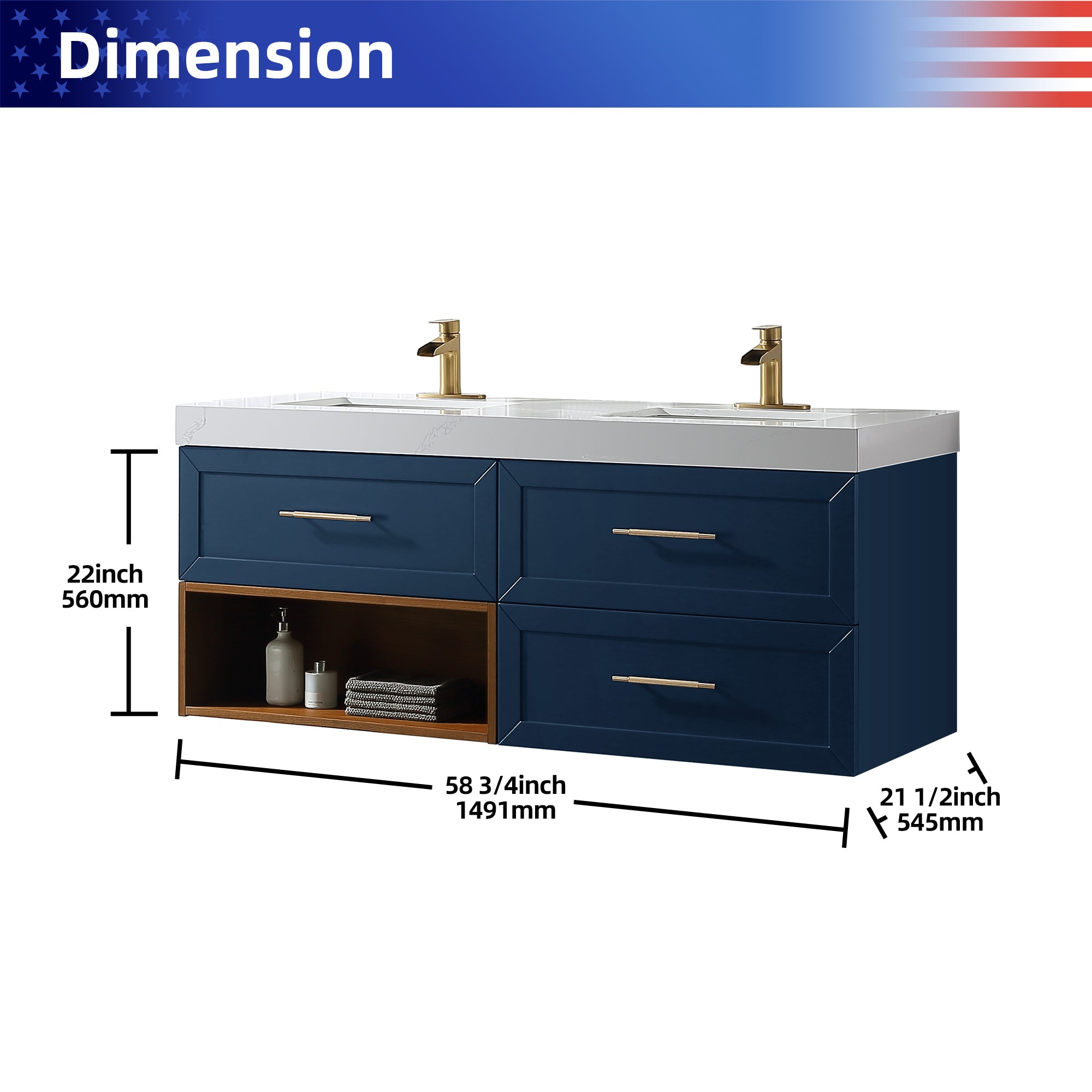 Wall Mounted Single Bathroom Vanity with Quartz Top RX-V07