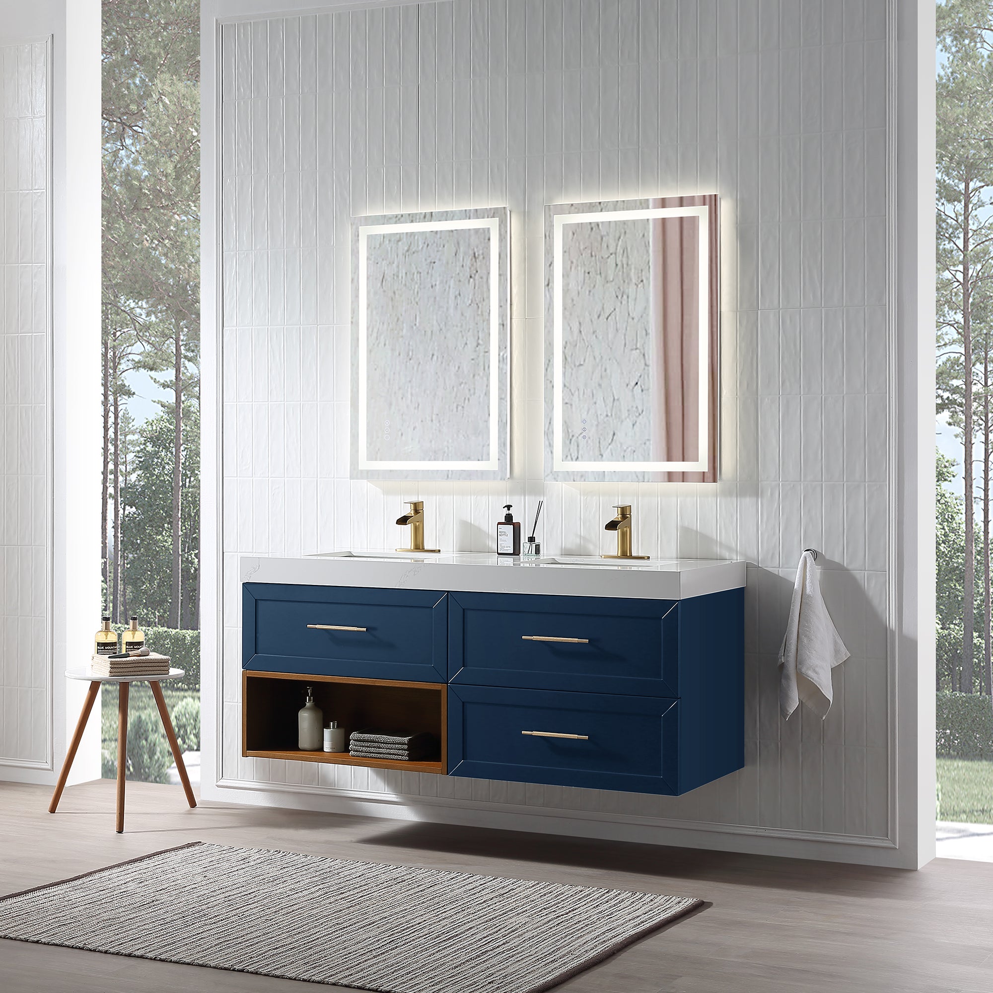 Wall Mounted Single Bathroom Vanity with Quartz Top RX-V07