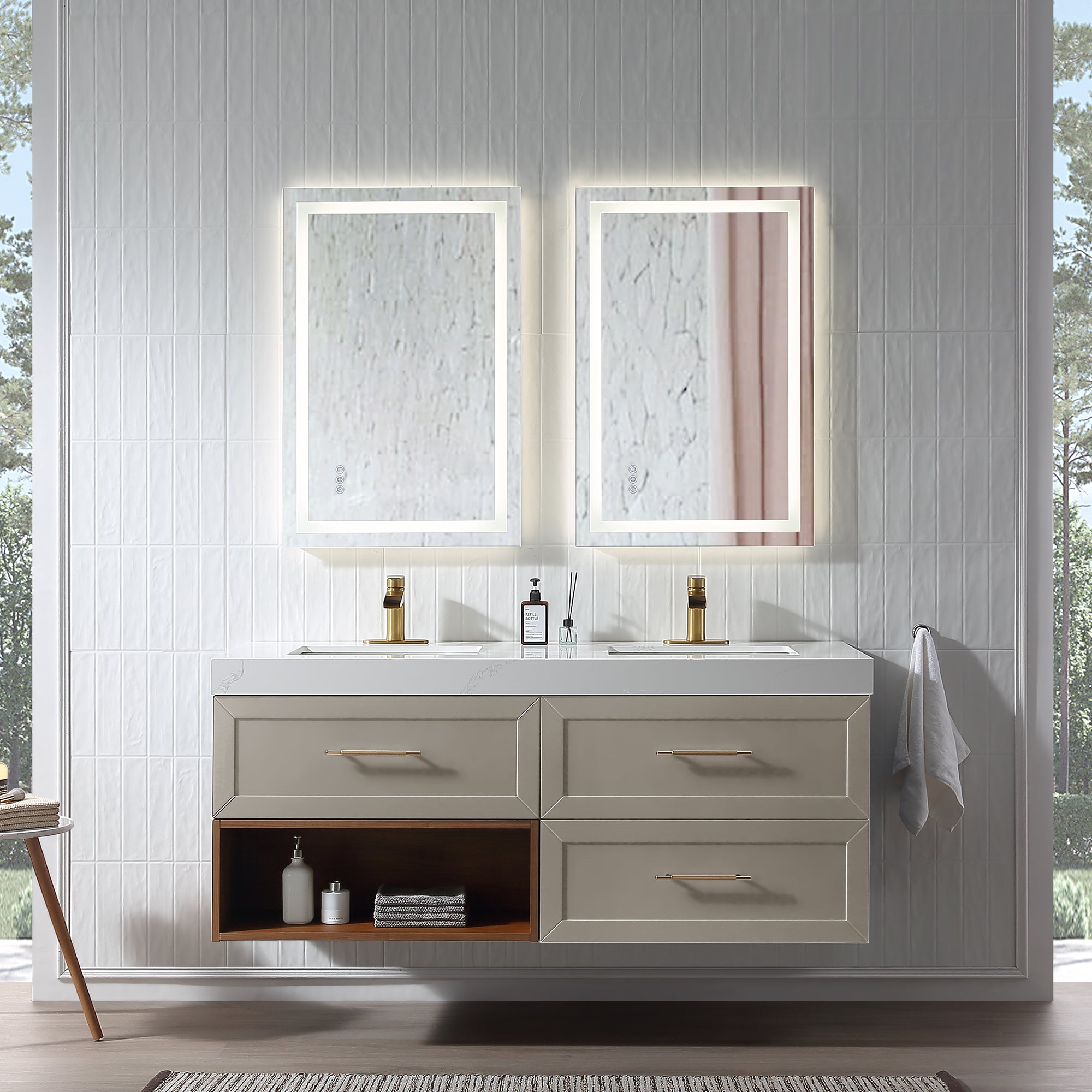 Wall Mounted Single Bathroom Vanity with Quartz Top RX-V07