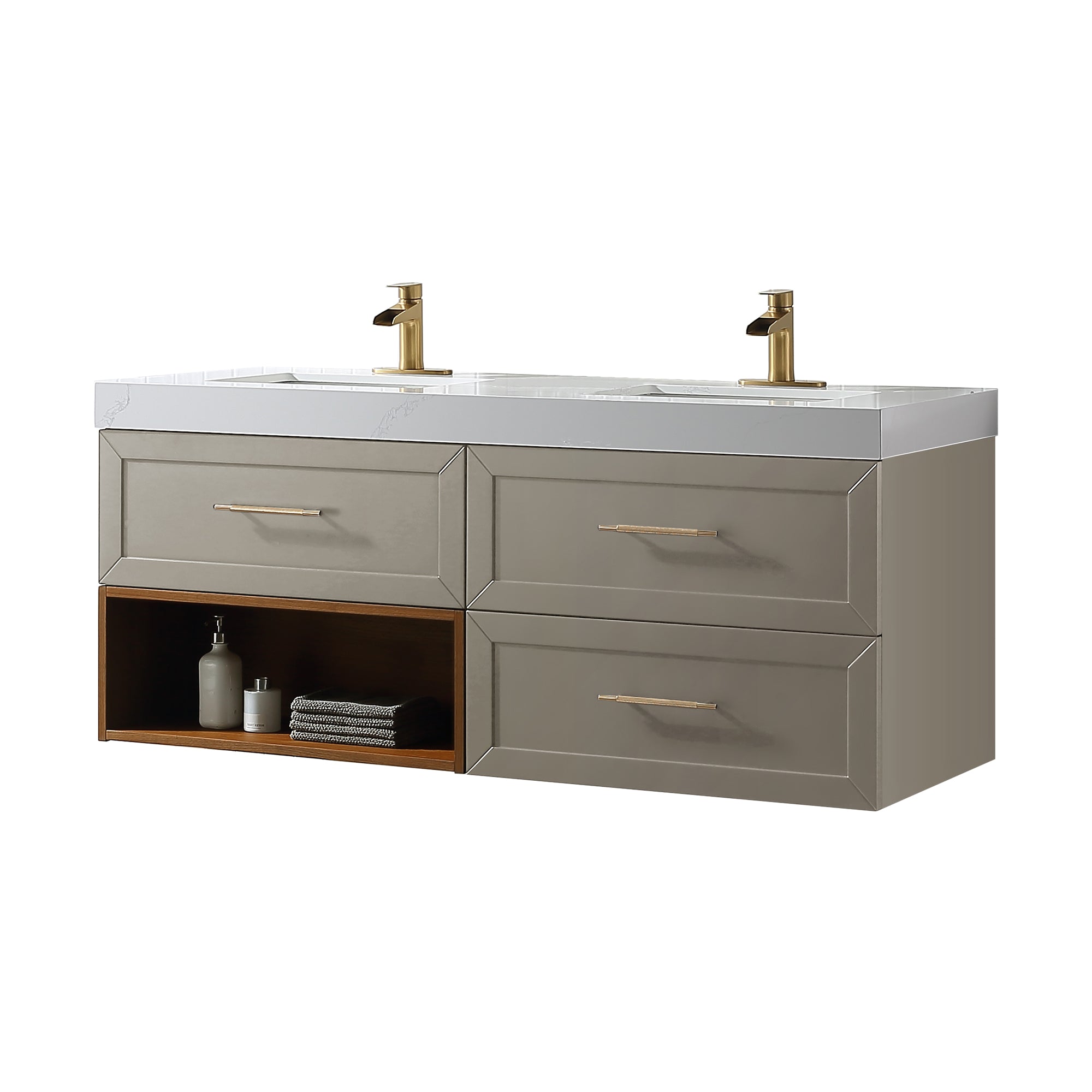 Wall Mounted Single Bathroom Vanity with Quartz Top RX-V07