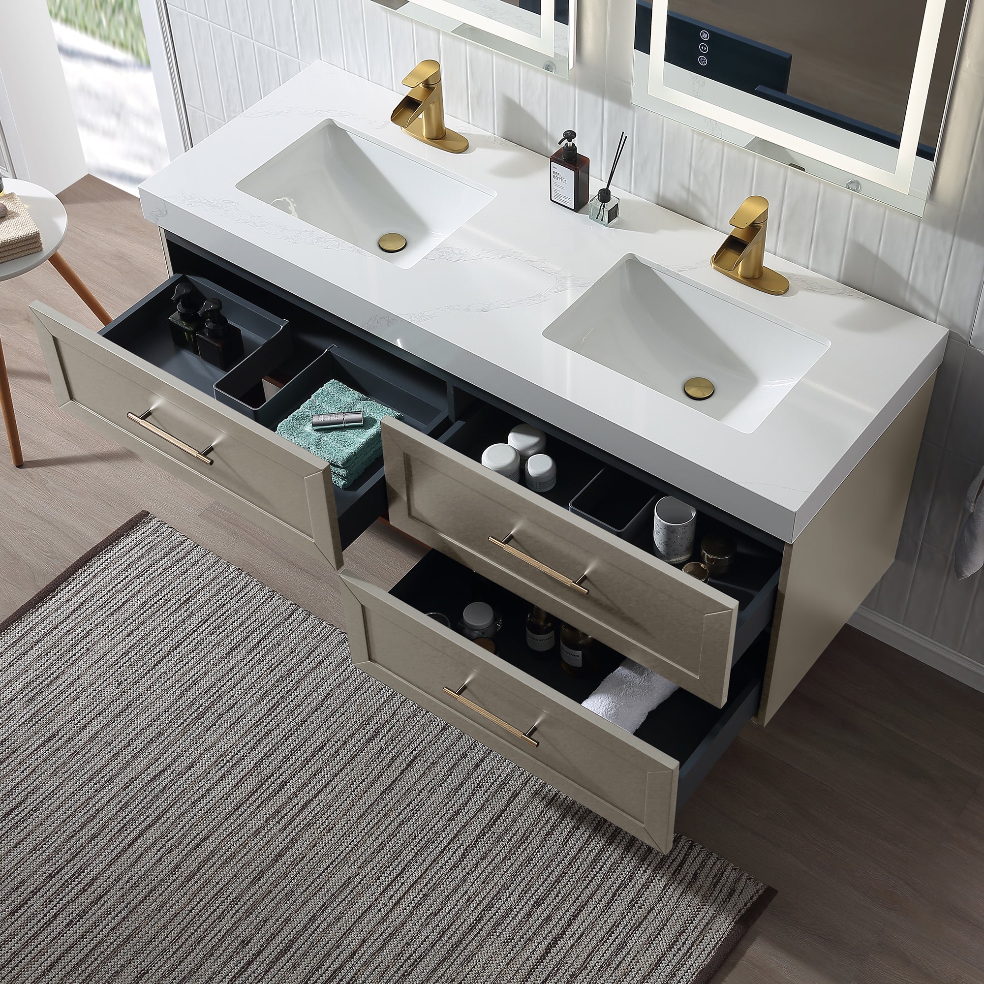 Wall Mounted Single Bathroom Vanity with Quartz Top RX-V07