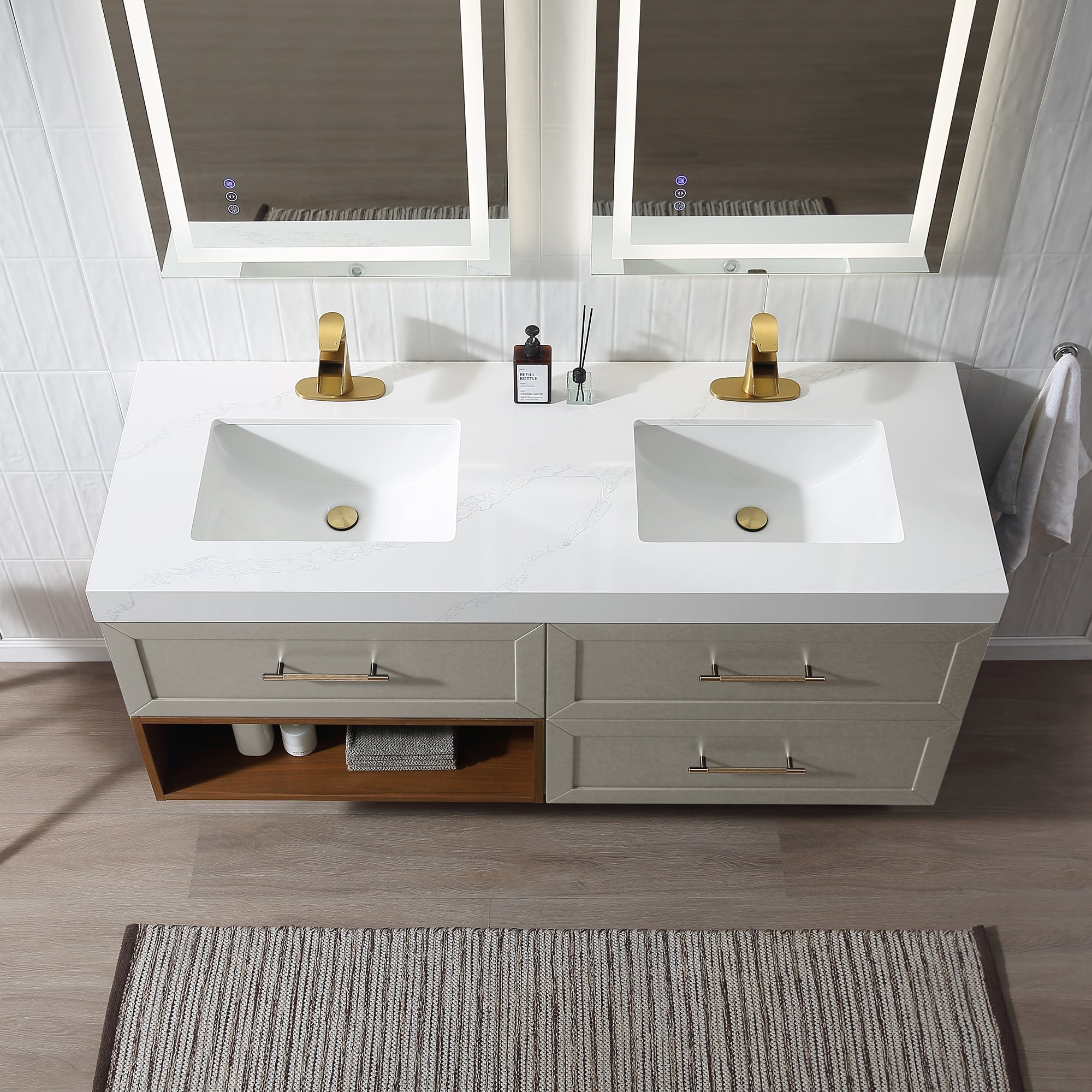 Wall Mounted Single Bathroom Vanity with Quartz Top RX-V07