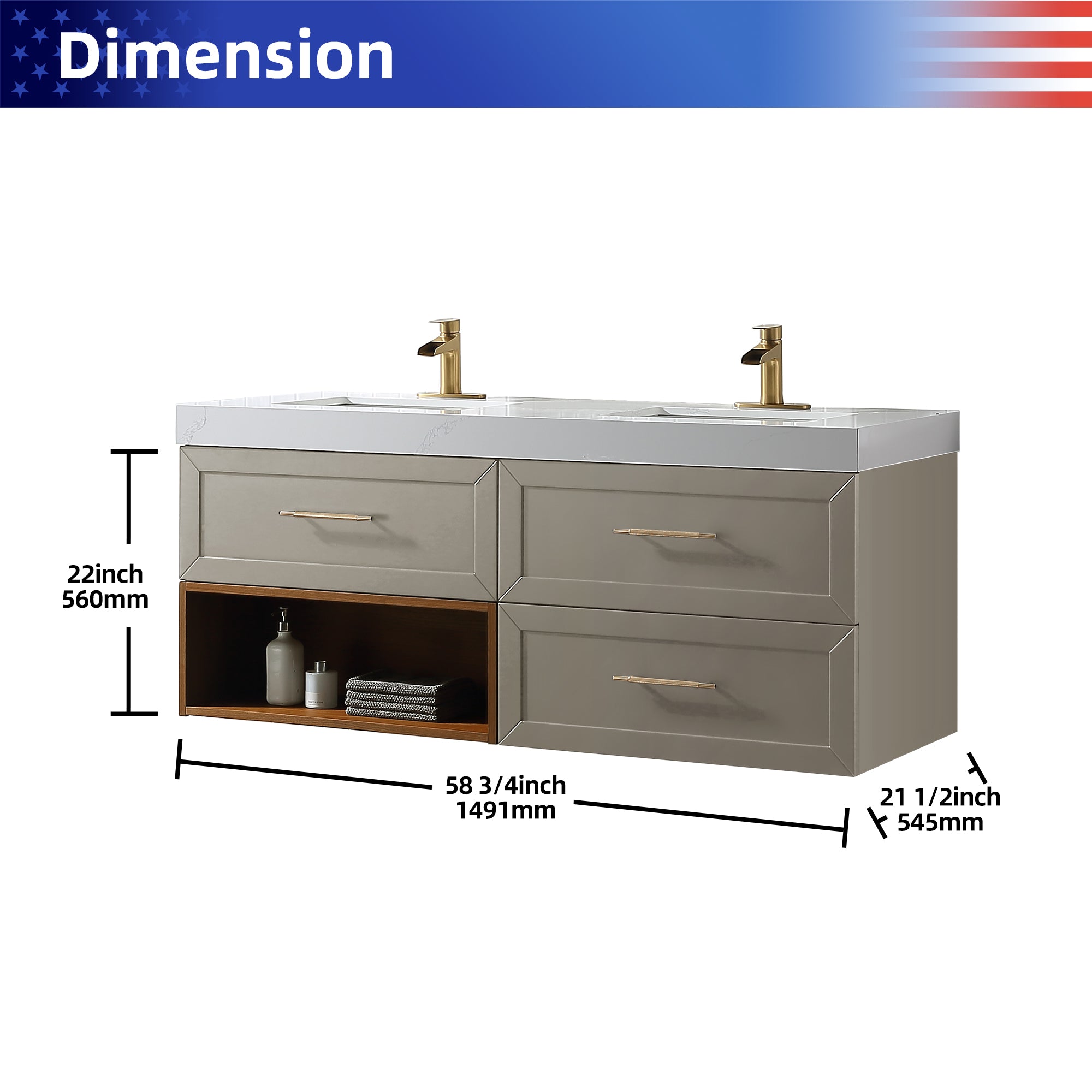 Wall Mounted Single Bathroom Vanity with Quartz Top RX-V07