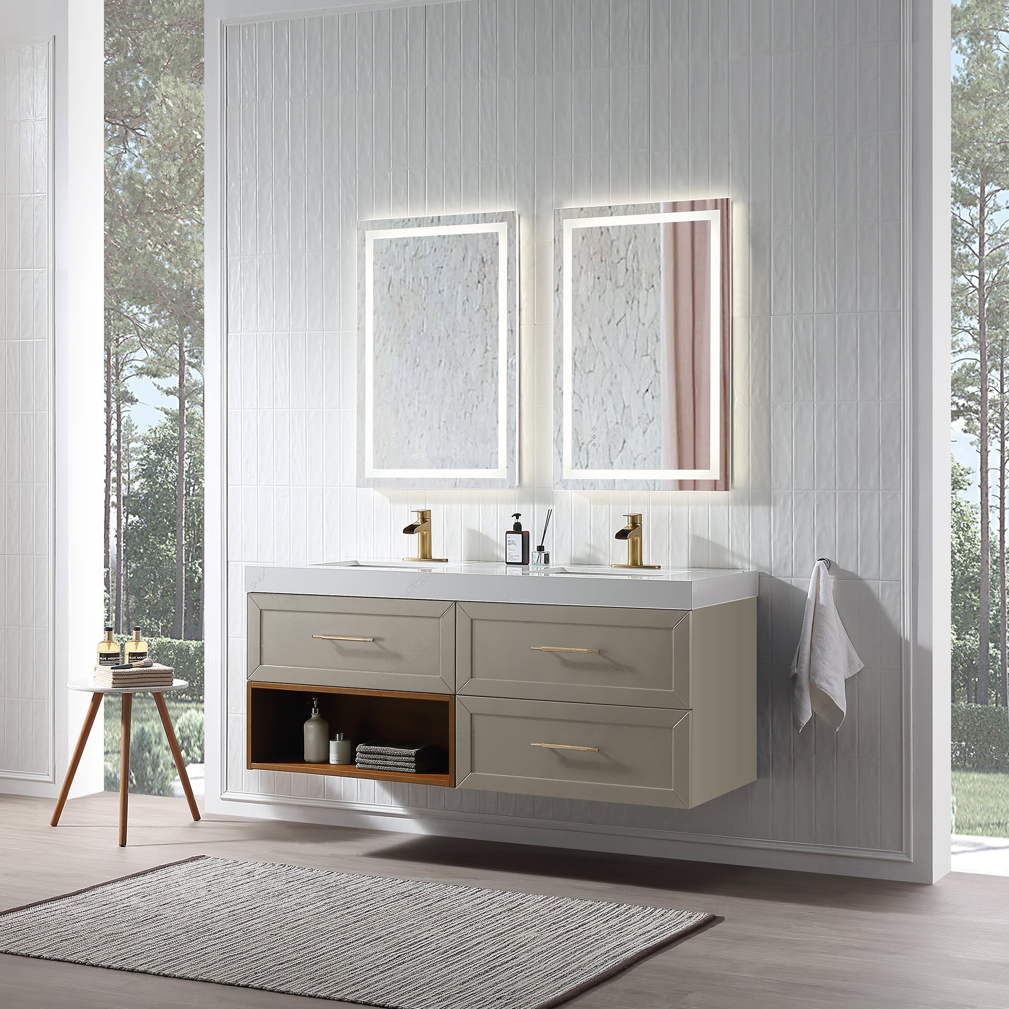 Wall Mounted Single Bathroom Vanity with Quartz Top RX-V07