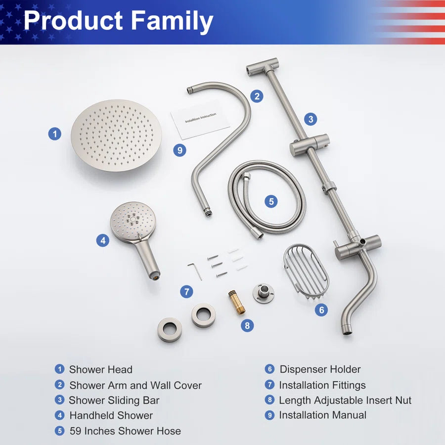 Shower system with Rain Shower Head Handheld Shower and Water Spout RX2006