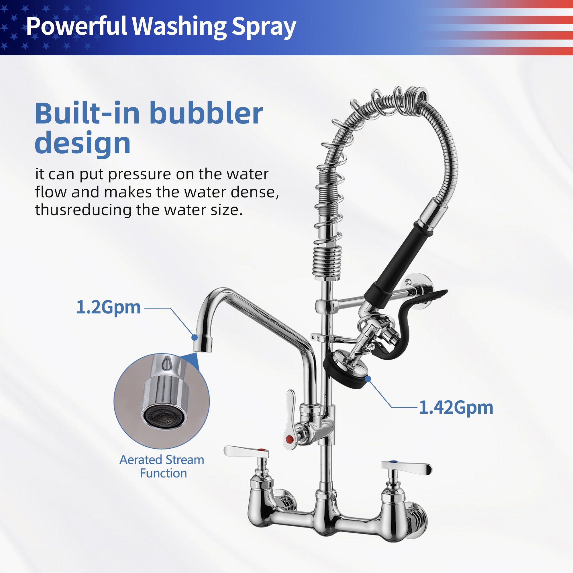 Commercial Kitchen Faucet with Pre-Rinse Sprayer 25-inch RX6021