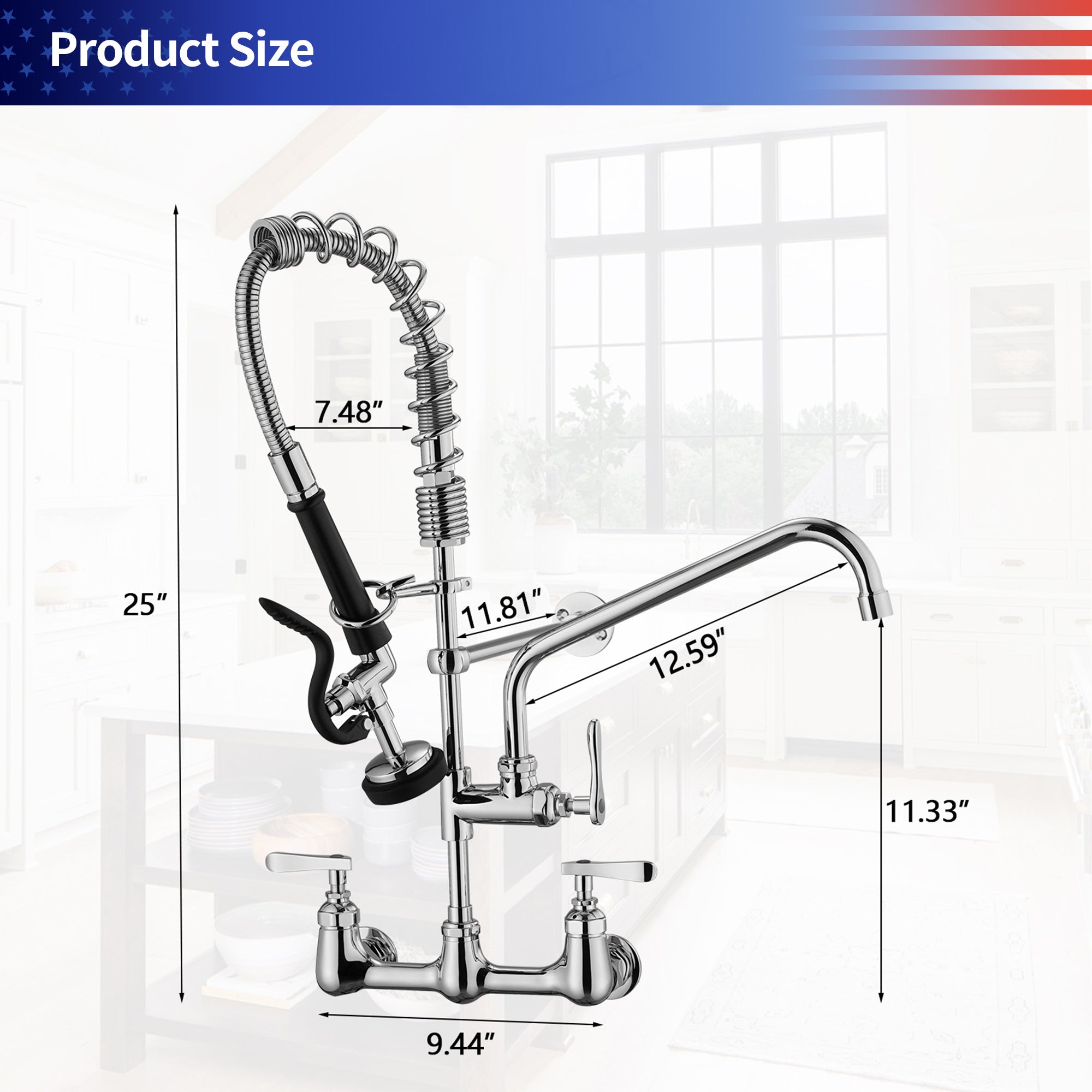 Commercial Kitchen Faucet with Pre-Rinse Sprayer 25-inch RX6021