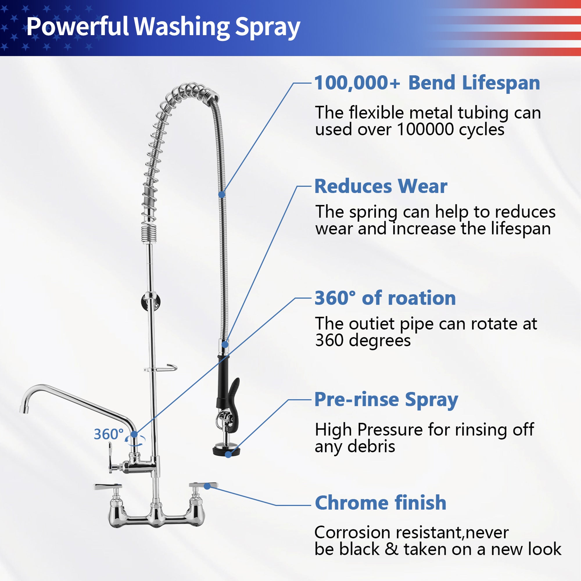 Commercial Kitchen Faucet with Pre-Rinse Sprayer 47-inch RX6022