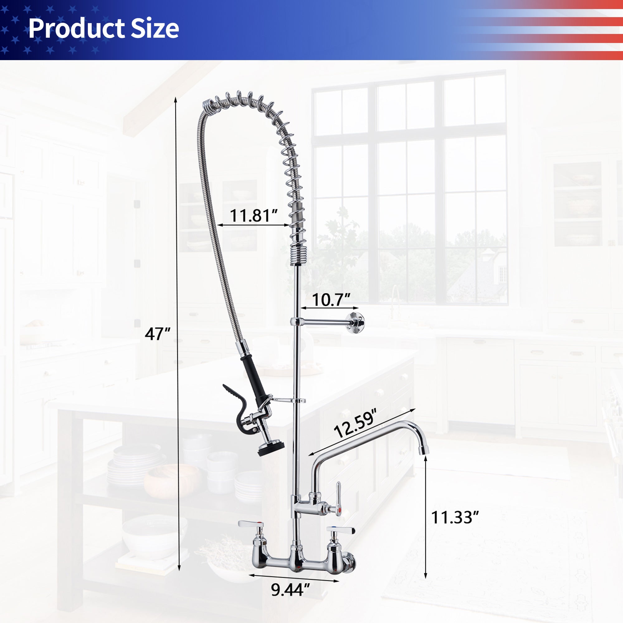 Commercial Kitchen Faucet with Pre-Rinse Sprayer 47-inch RX6022