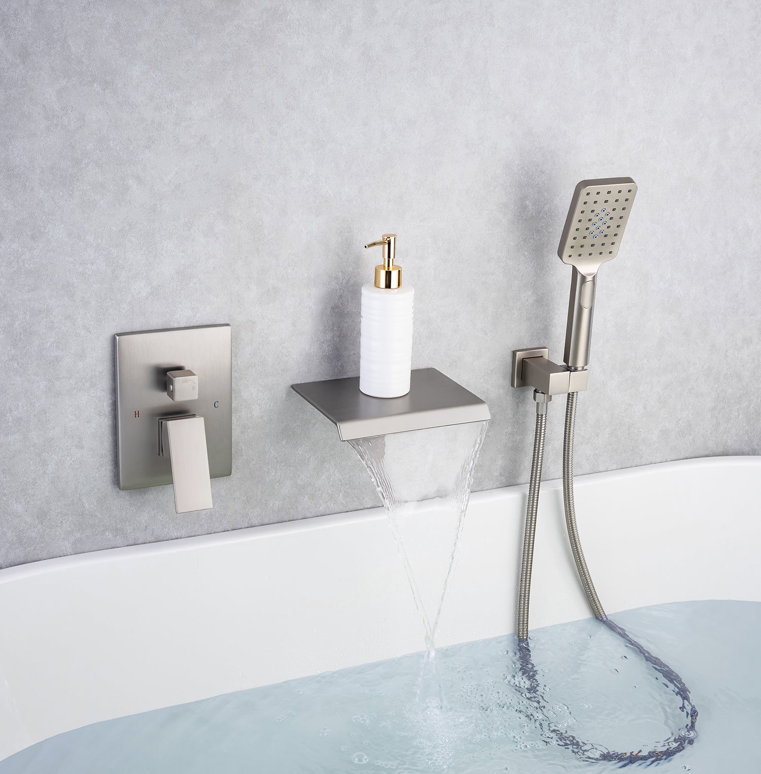 Waterfall Single-Handle Wall Mounted Tub Faucet With Handheld Shower RX97207