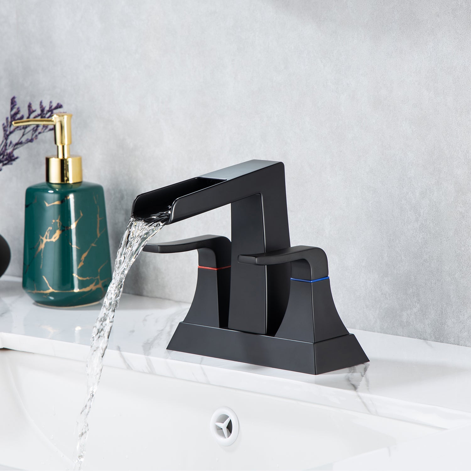 [Rainlex 3002] Waterfall Lavatory Centerset Faucet With Drain Assembly And Water Supply Line