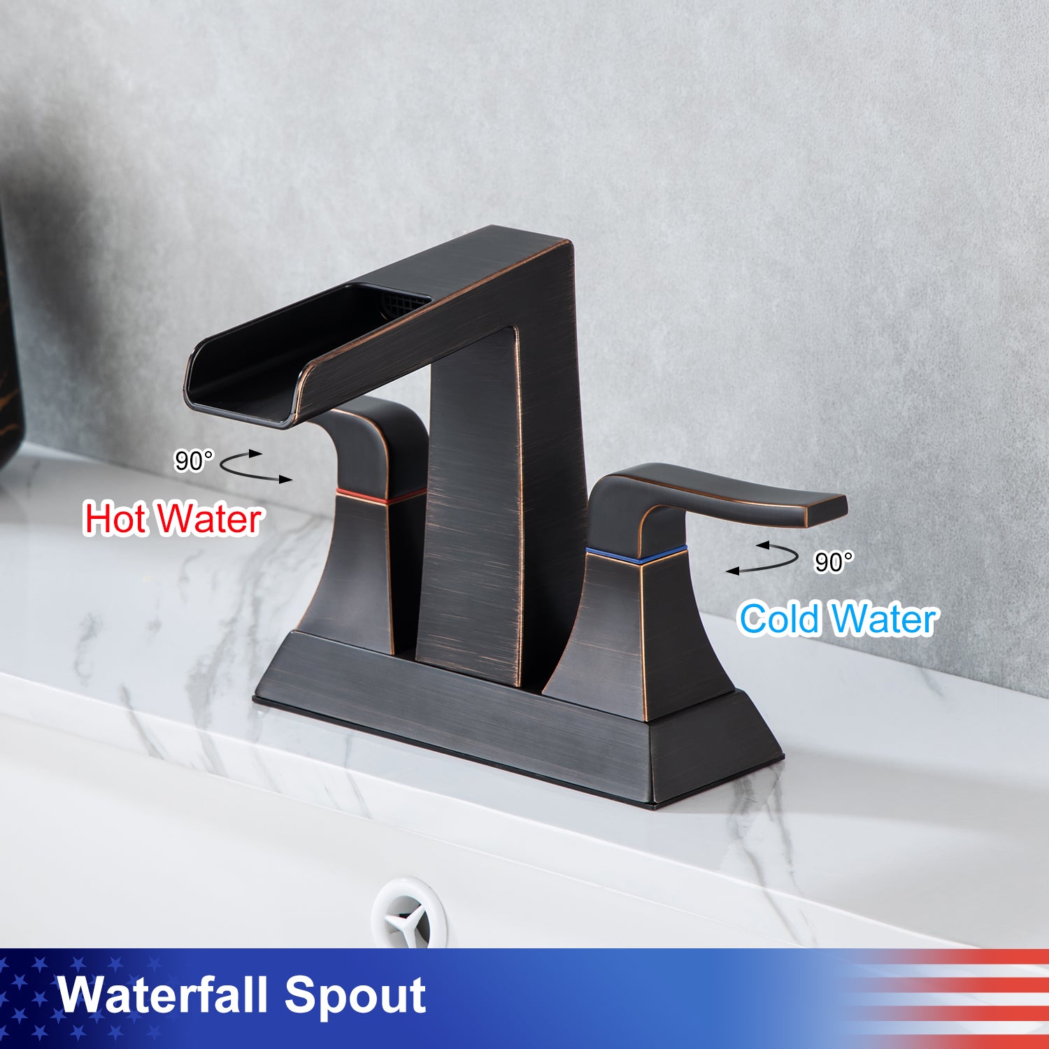 [Rainlex 3002] Waterfall Lavatory Centerset Faucet With Drain Assembly And Water Supply Line