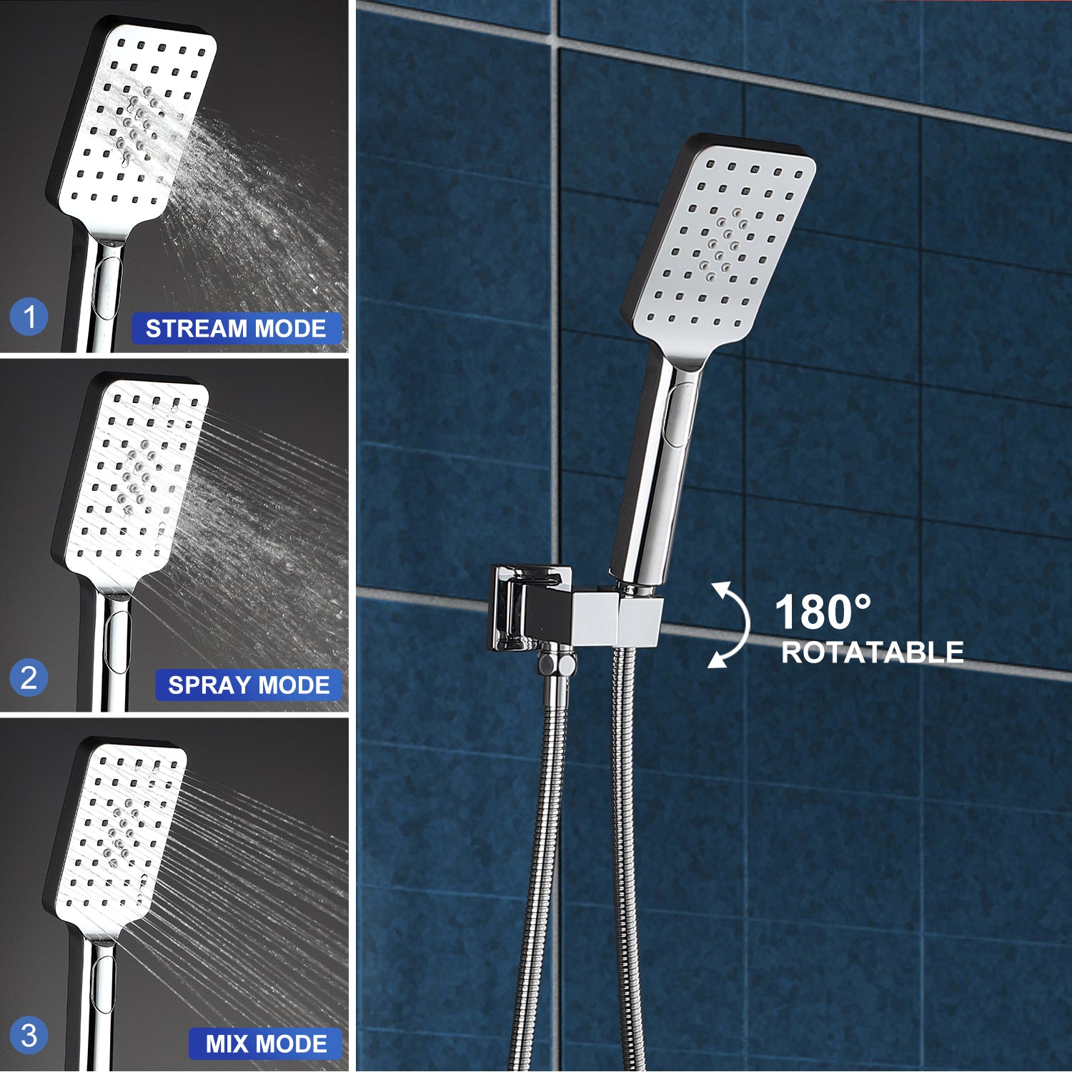 10" Shower Head 3-way Wall-Mount Square Shower Faucet with Rough-in Valve RX98103-10