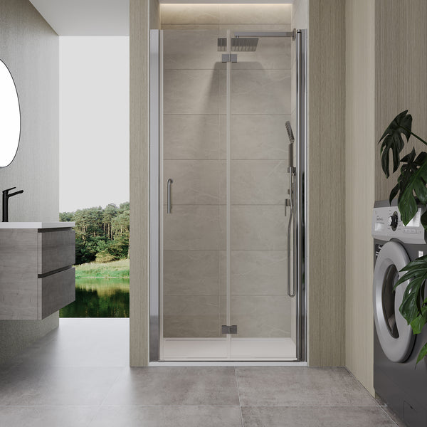 36 to 37-3/8 in. W x 72 in. H Semi-Frameless Bi-Fold Shower Doors in Chrome RX-SD05-3672CH