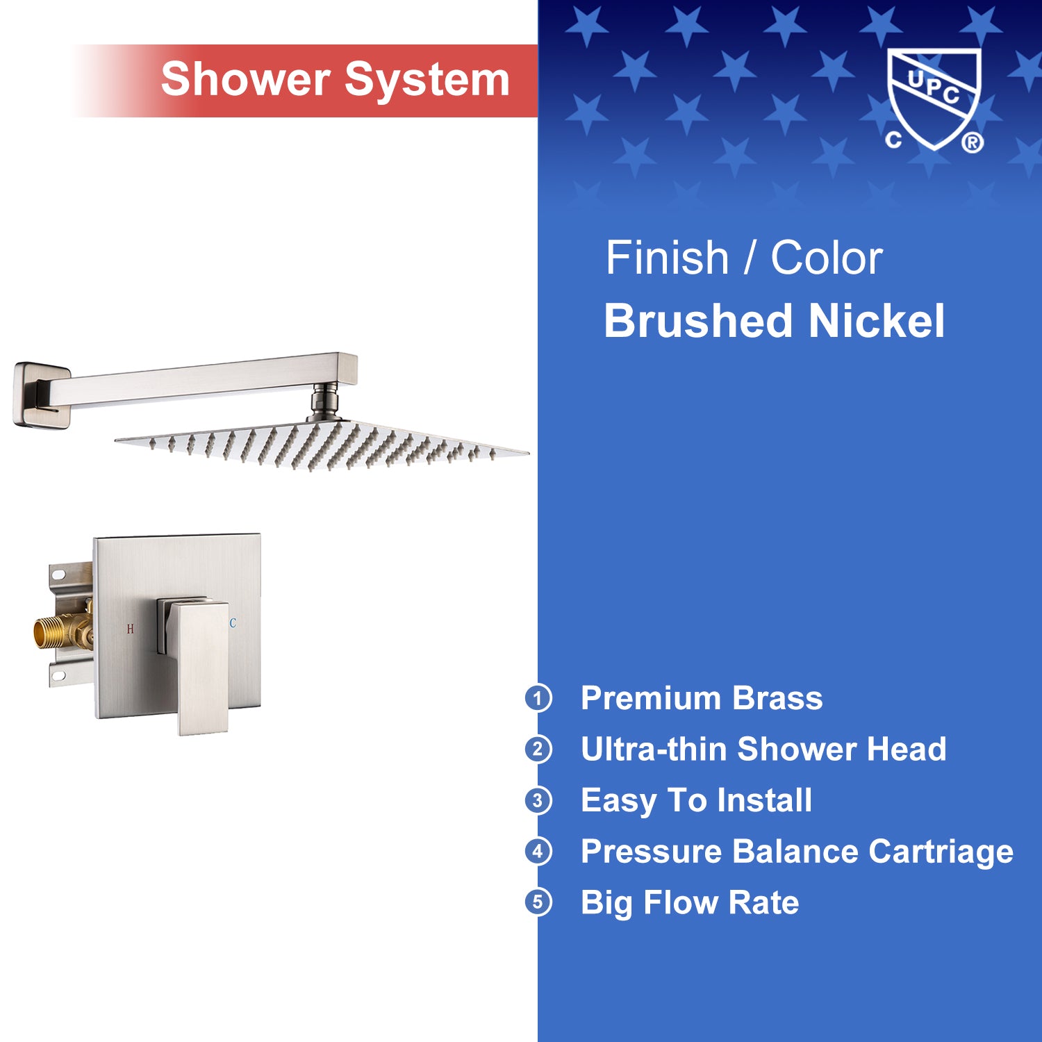 10" Square Complete Shower System With Rough-in Valve RX93101-10