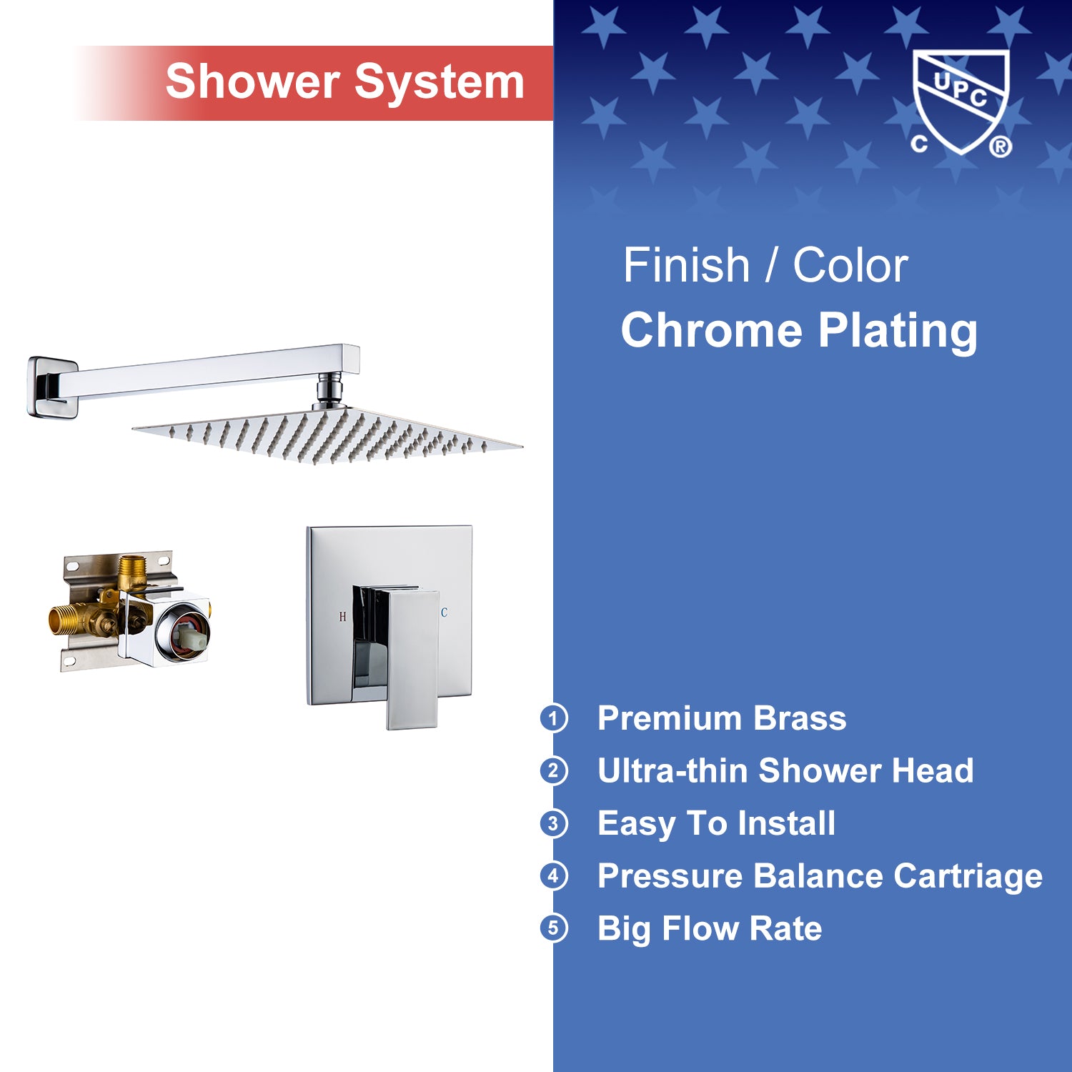 10" Square Complete Shower System With Rough-in Valve RX93101-10