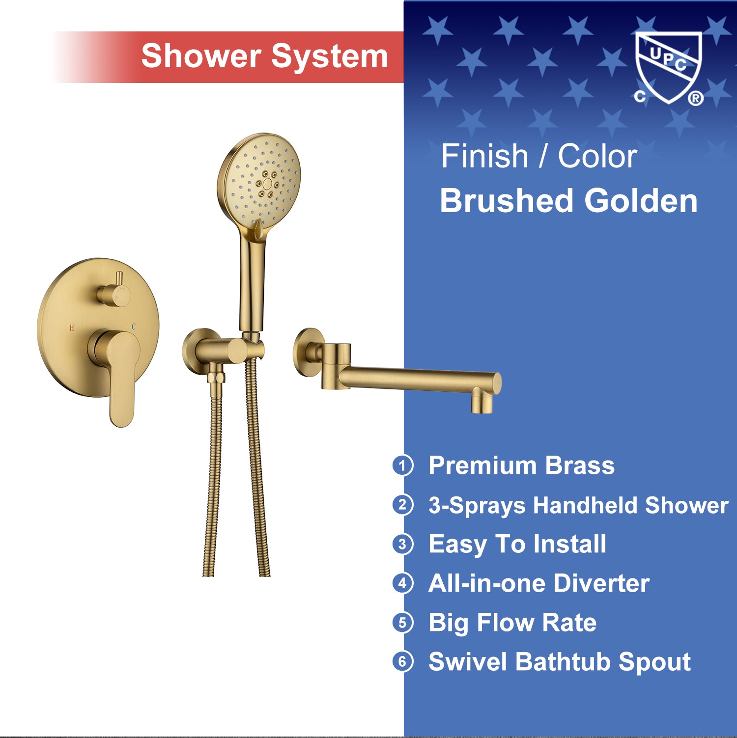 Single Handle Wall Mounted Roman Tub Faucet with Handheld shower RX96207